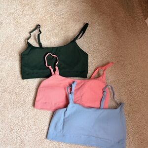 aerie Ribbed Bralette Trio in Dark Green, Pink, Light Blue
